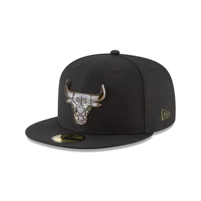 Chicago Bulls Gorra | New Era NBA Camo Metal Logo 59fifty Fitted Cap Mexico - Negros